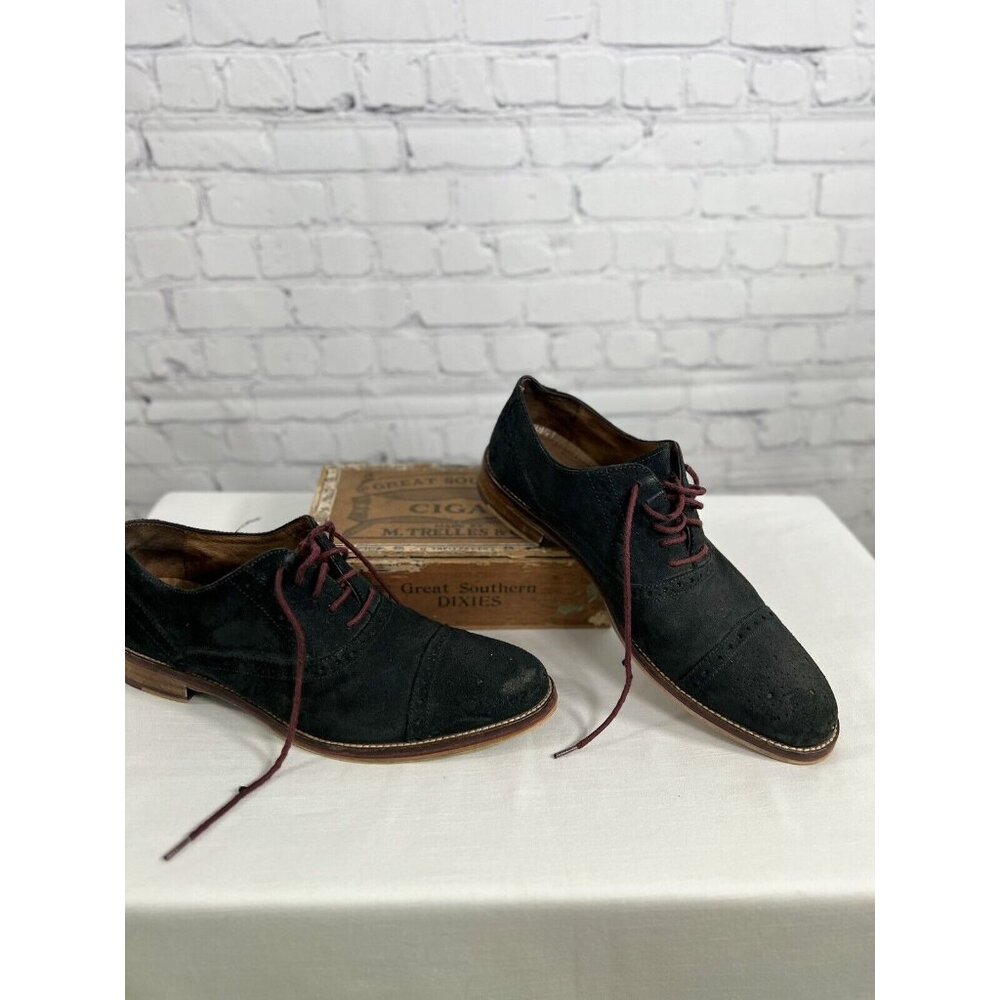 Johnston Murphy Shoes Men’s Black Cap Toe Oxfords Suede Leather Dress Shoes 8M
